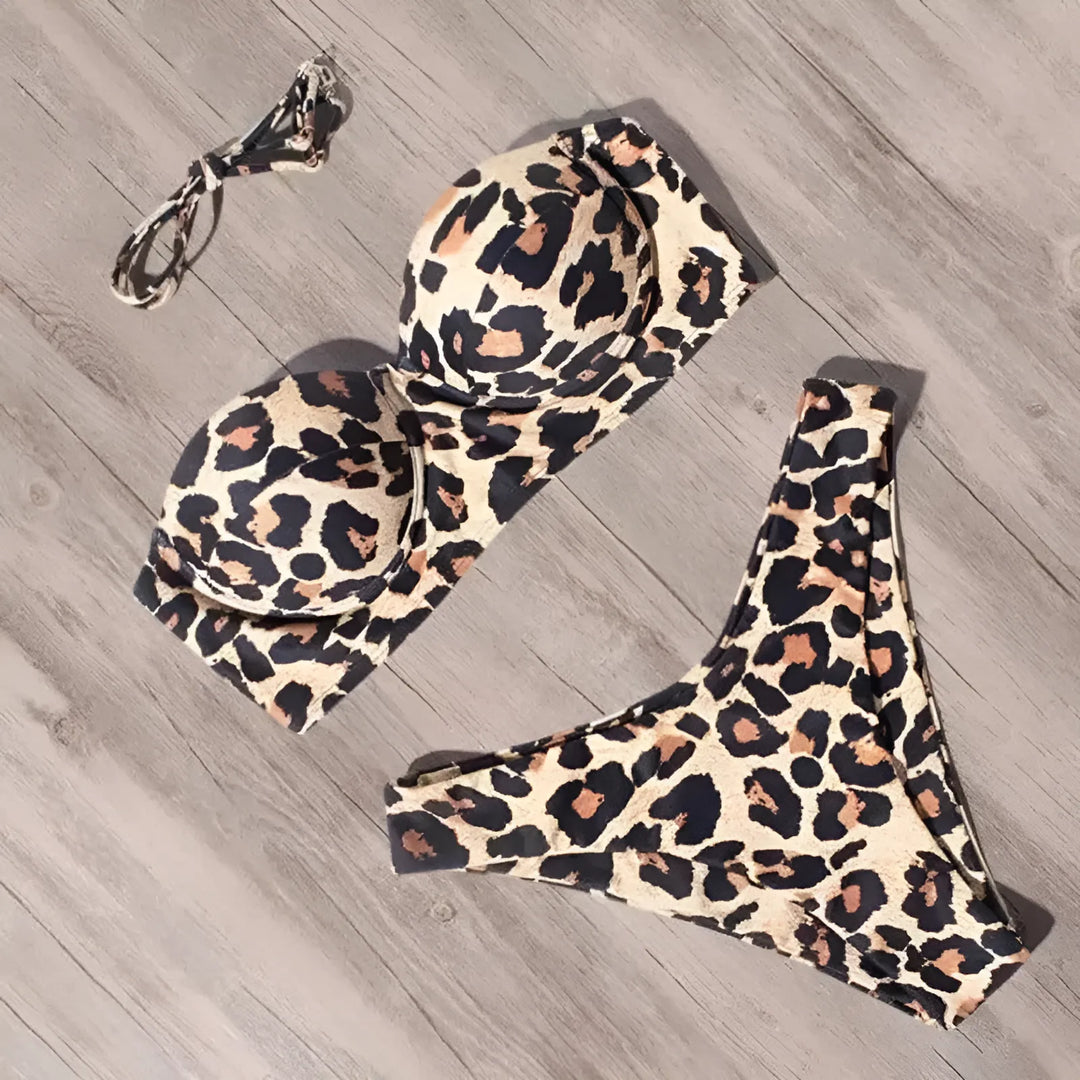 Dwuczęściowy strój kąpielowy bikini w panterkę
