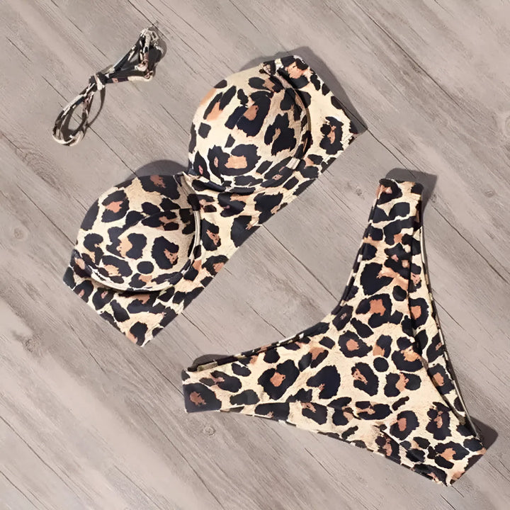 Dwuczęściowy strój kąpielowy bikini w panterkę